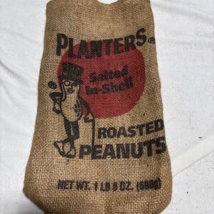 "Planters Salted-In-Shell Roasted Peanuts 1‎ LB 8 OZ" Mr Peanut Burlap Bag Sack